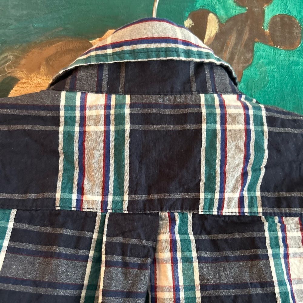 American Apparel Plaid Button Up Shirt Mens Small Blue Green Short Sleeve Cotton - Picture 10 of 16